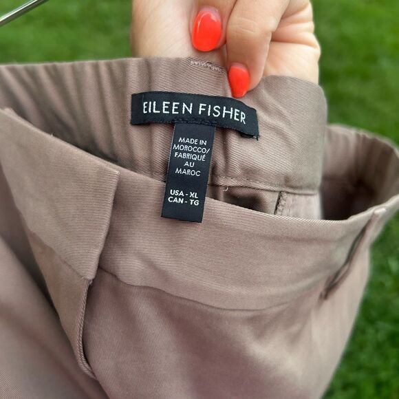 Eileen Fisher Stretch Cotton Twill Wide Leg Trouser Pant Cocoa - Picture 3 of 10